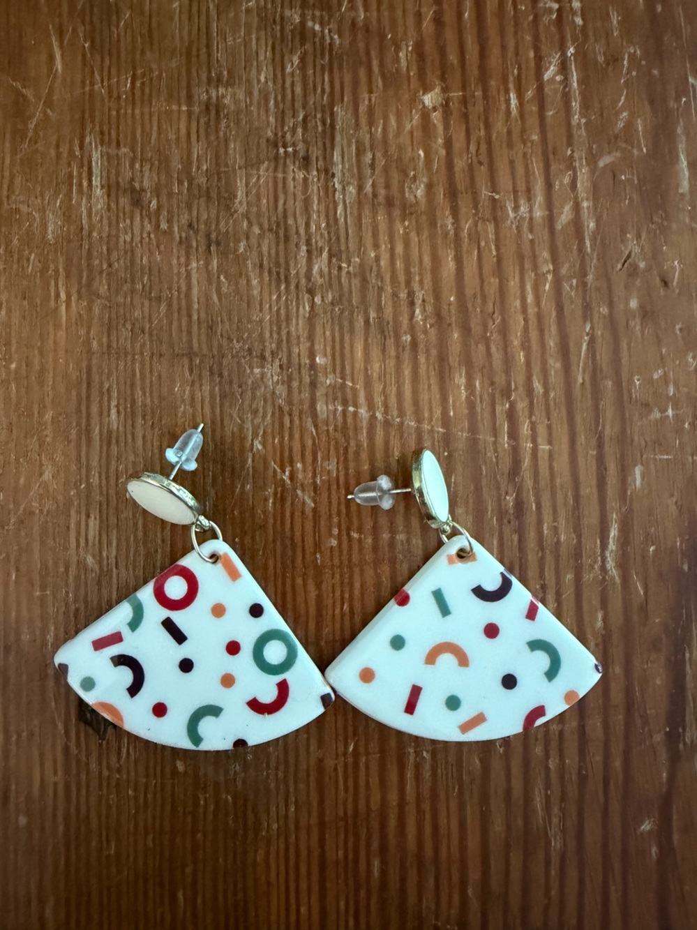 Geometric Confetti Dangle Earrings in White with Multi-Color Accents